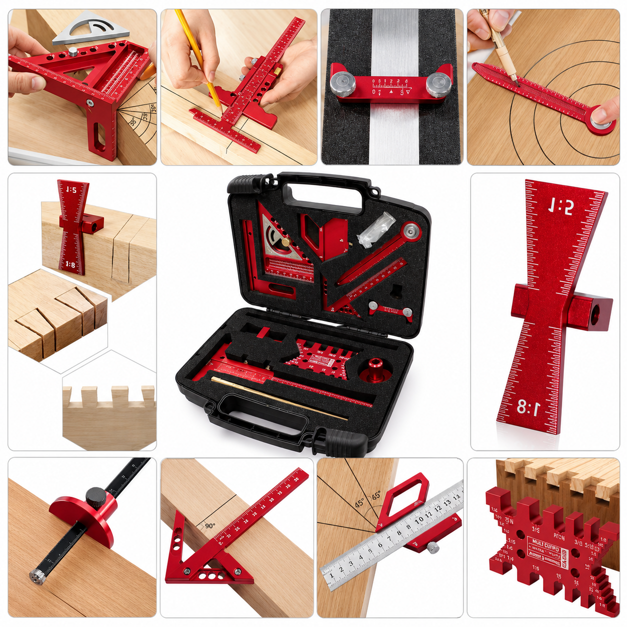 Multi Cut Pro™ – Kit Profissional de Medição para Carpintaria com 10 Peças