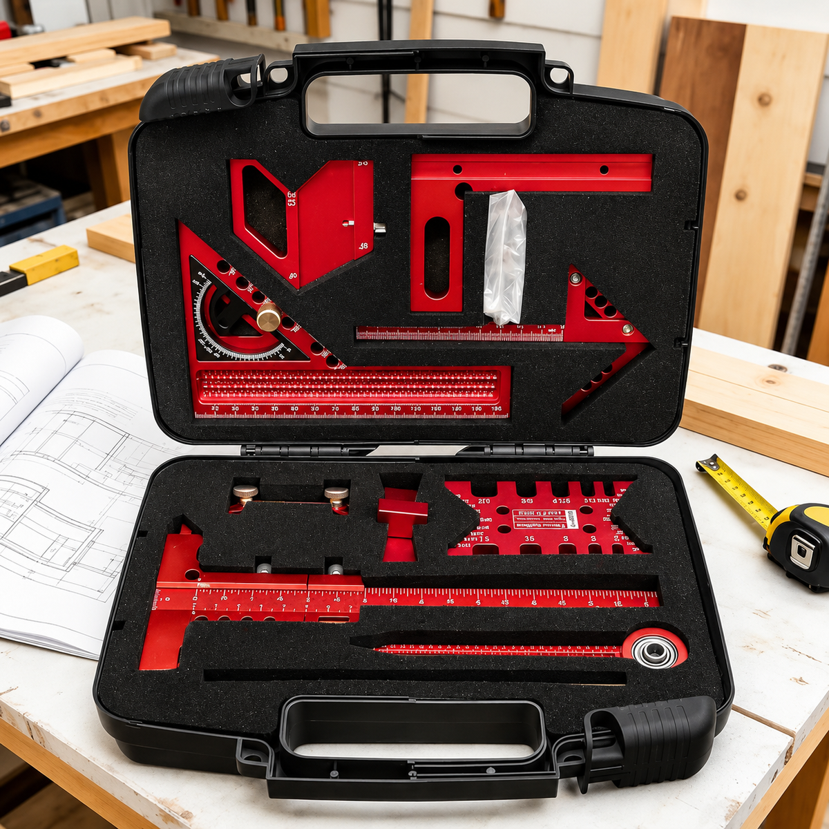 Multi Cut Pro™ – Kit Profissional de Medição para Carpintaria com 10 Peças