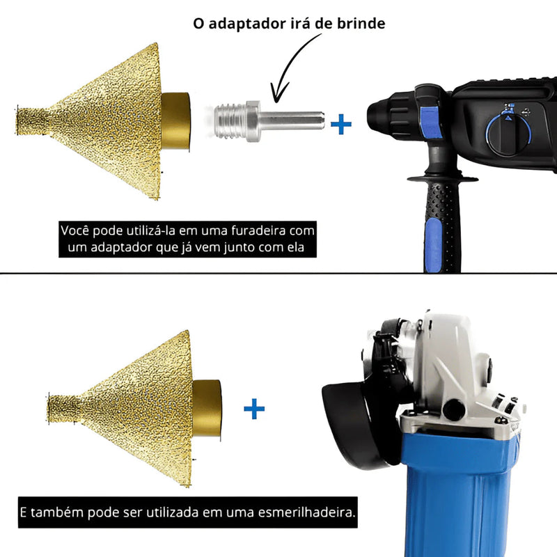Chanfre Master™  - Kit 04  Brocas diamantadas para chanfro + Adaptador de furadeira BRINDE