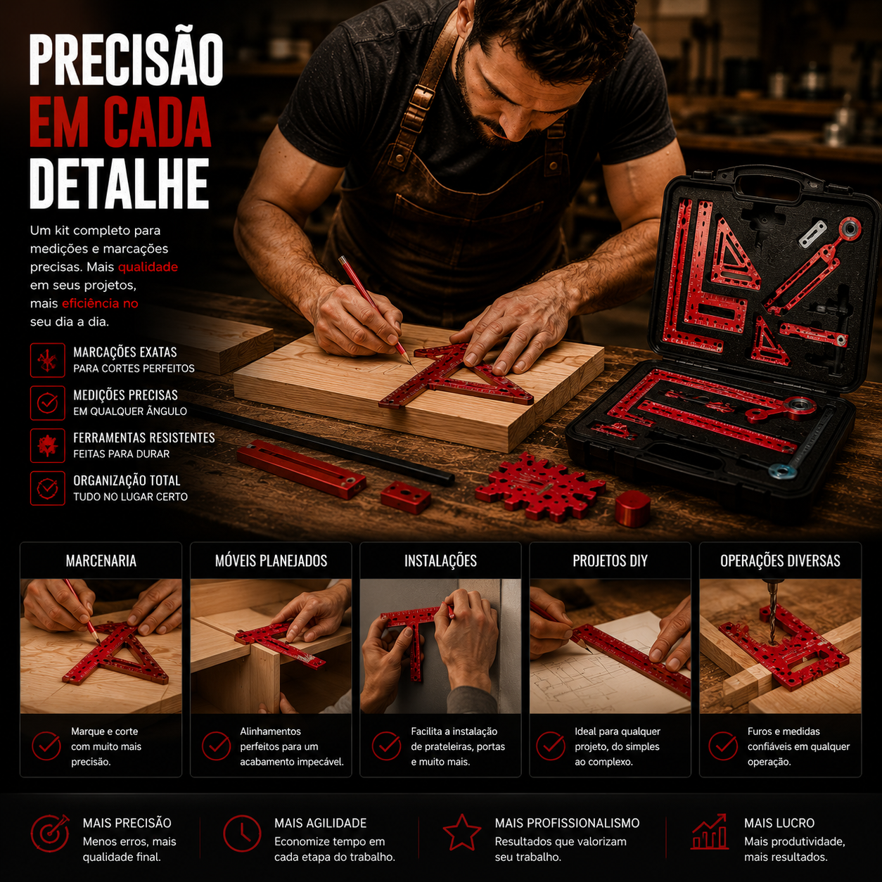 Multi Cut Pro™ – Kit Profissional de Medição para Carpintaria com 10 Peças