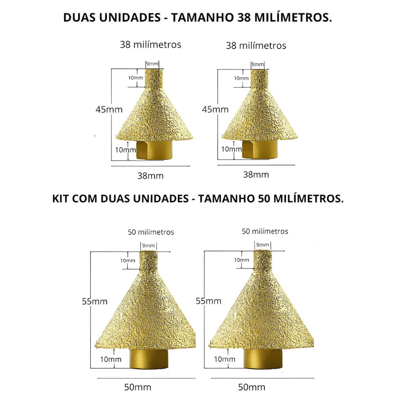 Chanfre Master™  - Kit 04  Brocas diamantadas para chanfro + Adaptador de furadeira BRINDE